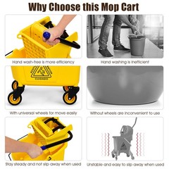 Commercial Mop Bucket Side Press Wringer on Wheels Cleaning 26 Quart Yellow