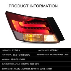 Tail Lights Fit Accord Inspire 8th Gen Sedan 2008-2013 Red Clear 2PCS
