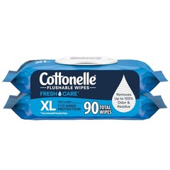 Cottonelle XL Flushable Wet Wipes, Adult Wipes Large, 2 Flip-Top Packs, 45 Wi…