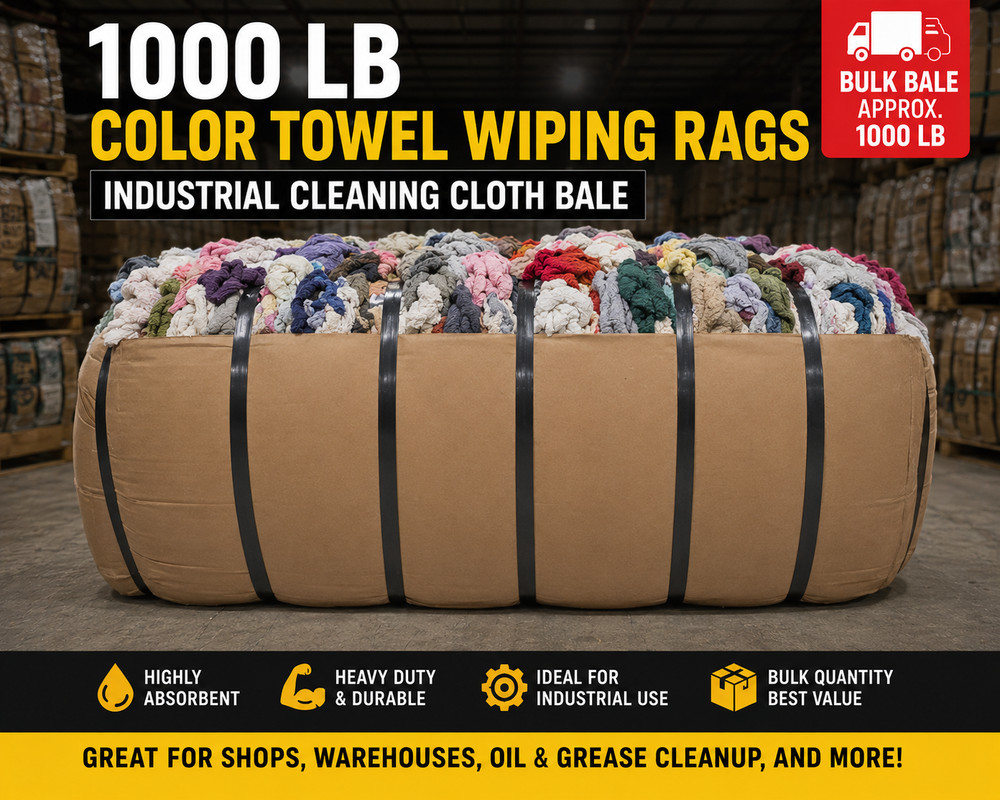 1000 LB Color Towel Wiping Rags Bulk Industrial Cleaning Cloth Bale Trapos