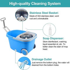 Spin Mop and Bucket with Wringer Set On Wheels, 360° Spinning Mop Bucket System