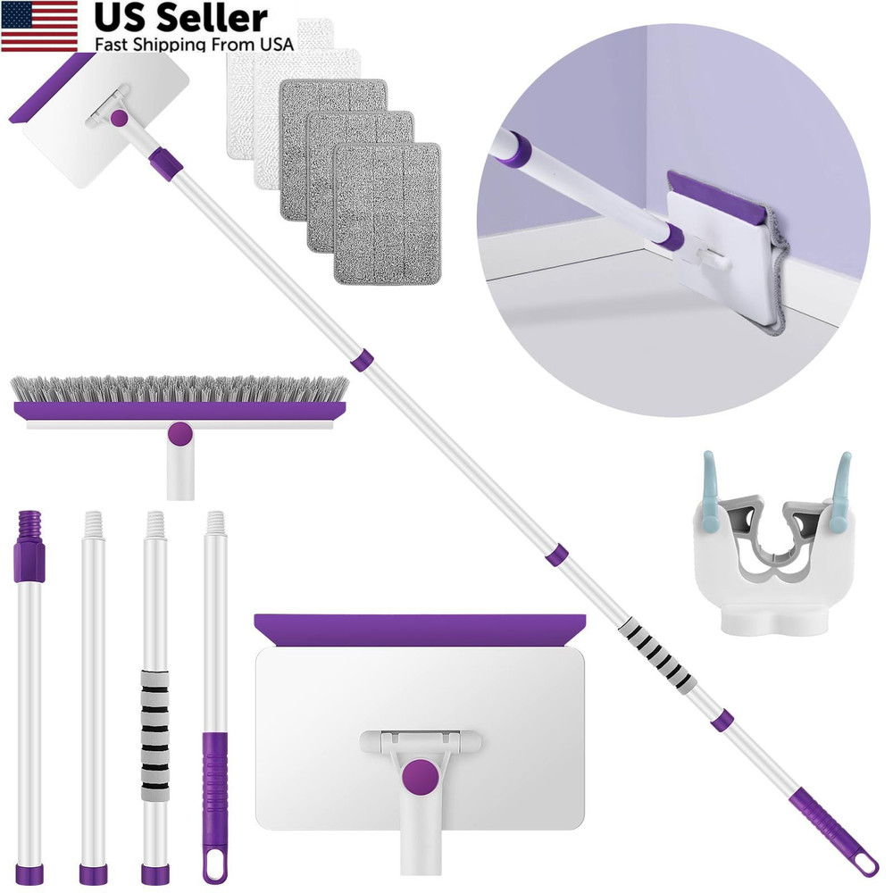Baseboard Cleaner Tool with Handle, 60″ Extendable Long Handle Purple, White