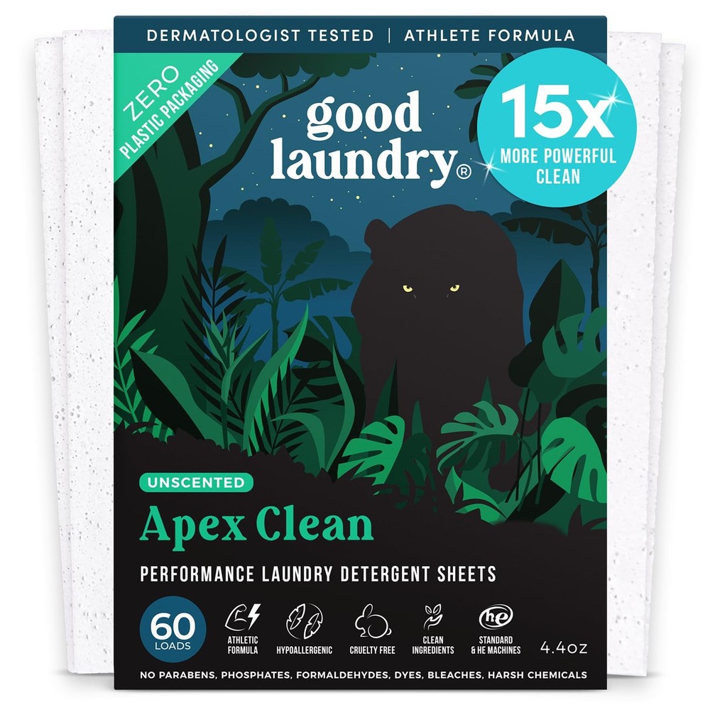 Apex Eco-Friendly Unscented Laundry Detergent Sheets (60 Loads) – 15x…