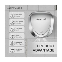 JETWELL UL Approved Power Commercial Hand Dryer with HEPA Filter High Speed A…
