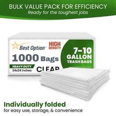 8-10 Gallon Clear Trash Bags 1000 Count Commercial Office Wastebasket Can Liners