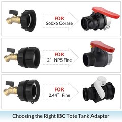 IBC Tote Adapter 275-330 Black handle brass valve, valve