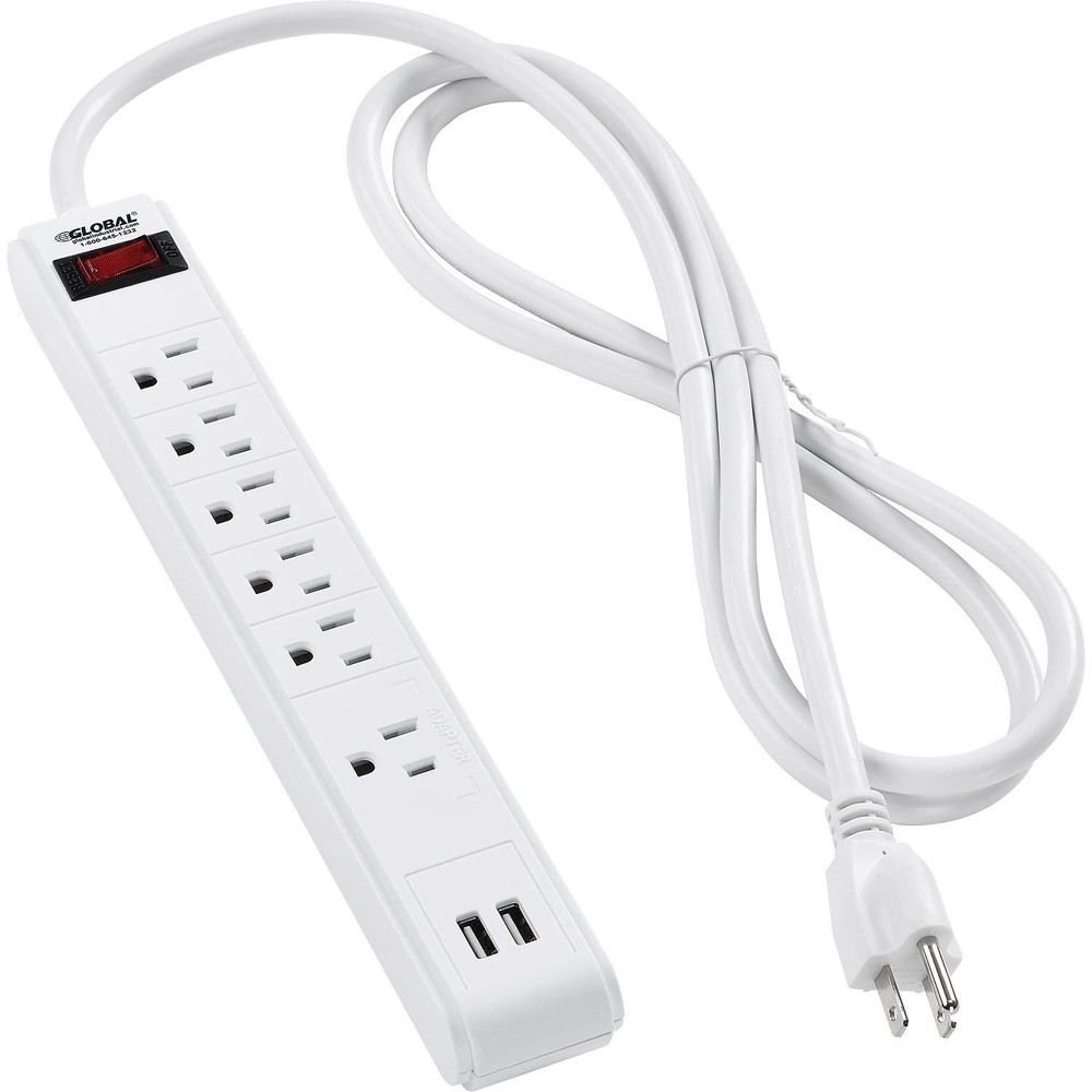 12″ 5+1 Outlet Strip Surge Protector w/USB Ports 900 Joules 6-ft Cord White
