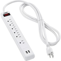 12″ 5+1 Outlet Strip Surge Protector w/USB Ports 900 Joules 6-ft Cord White