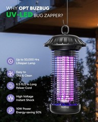 Buzbug LED Bug Zapper Indoor Outdoor, Up to 50000 Hrs Lifespan New Black