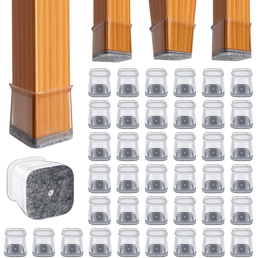 BUMACO Chair Leg Floor Protectors Square L, Clear-40 Pcs