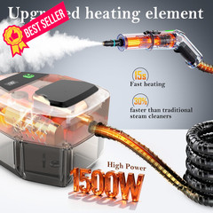 Steam Cleaner, 3-Level Adjustable Handle, 15s Heat-Up, Medium, Black+Orange
