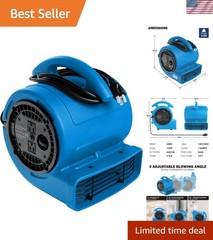 1/5hp Air Mover 800cfm Blower Fan Carpet Floor Drying Fan – 3-Speed Compact A…