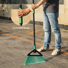 Eyliden Broom, Angle Broom with 57″ Long Handle, PET Bristles – Fit Green
