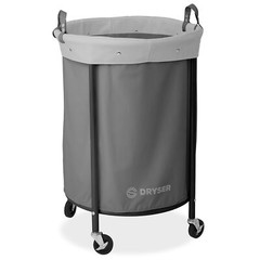 Commercial Heavy Duty Round Rolling Canvas Bin Laundry Hamper on Wheels, Gray