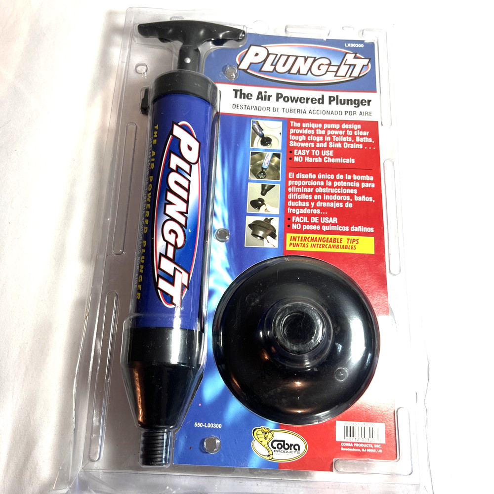 Plung-It Air Powered Plunger LX-00300 Blue Black Drain Opener Sink Toilet Clog