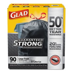 Glad Drawstring Large Trash Bags, 30 gal, 1.05 mil, 30″ x 33″, Black, 90/Carton