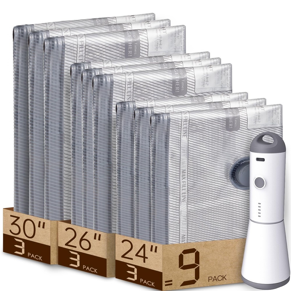 Vacbird Vacuum Bags for Travel with 9 Combo Size, Grey and white