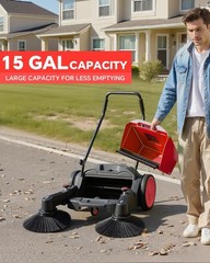 POHIR 41″ Walk-Behind Hand Push Floor Sweeper 15 Gallon Waste Container Red Kit