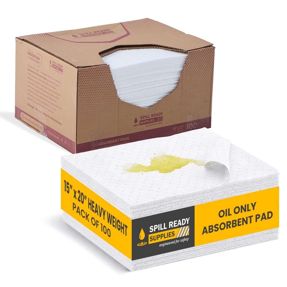 Spill Ready Oil Only Absorbent Pads 15″ x 20″ – 100 Pack – Absorb upto 28 Gal.