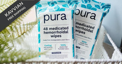 Pura XL Flushable Medicated Wipes for Hemorrhoid 48 Count (Pack of 2), White