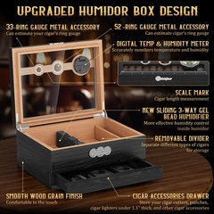 LIHTUN Cigar Humidor, Glass Top Desktop Humidor Box, CH-1, Woodgrain