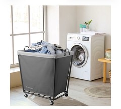 OPEN BOX – Commercial X-Large Rolling Canvas Bin Laundry Hamper on Wheels, Gray