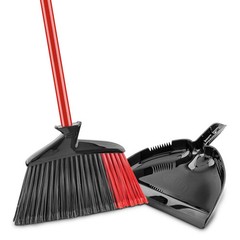 Libman High Power Angle Broom and Dustpan Red Steel Handle and Black Fibers