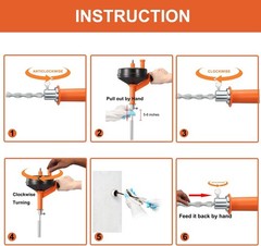 Drain Auger, Clog Remover 24.606 feet long with a 3-inch diameter, Orange