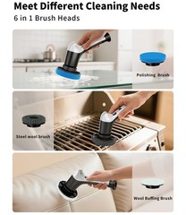 Electric Spin Scrubber, Cordless Household Cleaning Brush with 6 Black