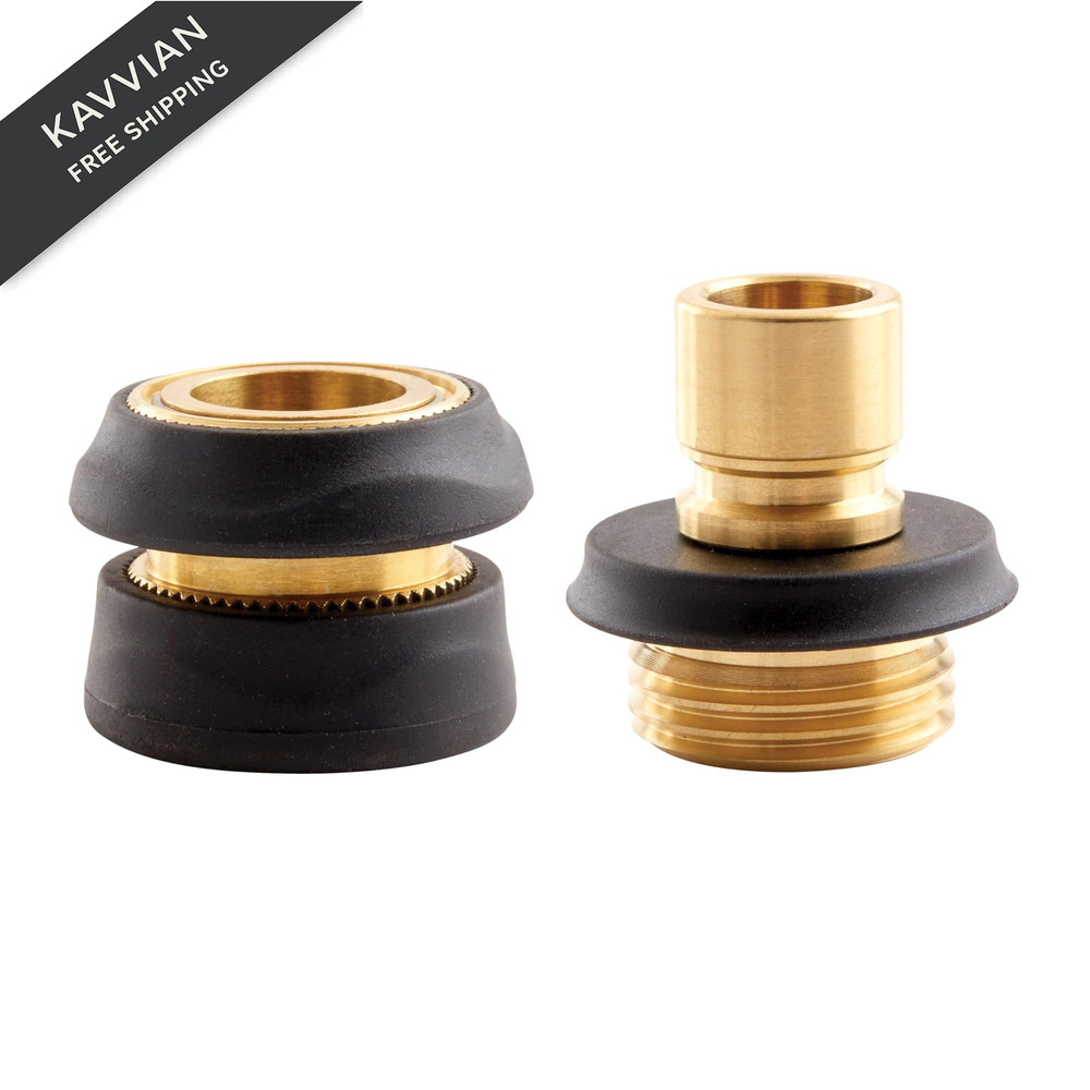 Gilmour 2pc Hose Connector Set, Brass Garden Quick Connect 1 Black