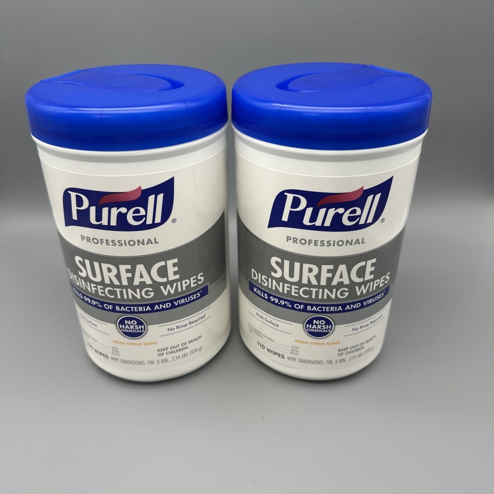 LOT OF 2 PURELL Disinfecting Cleaning Wipes – White 934206CT 1-Ply