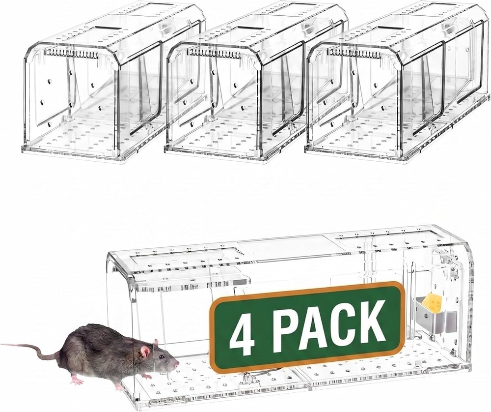 AOVSTOXIC Humane Mouse Traps for Home – Reusable No-Touch Live transparent