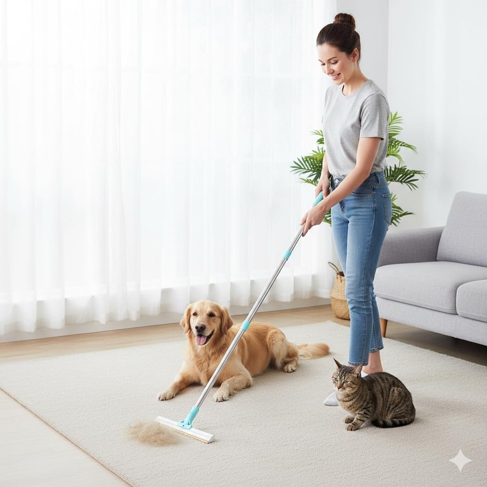 Gecauoea Carpet Rake for Pet Hair Removal 3-Section Dog 3-section Adjustable