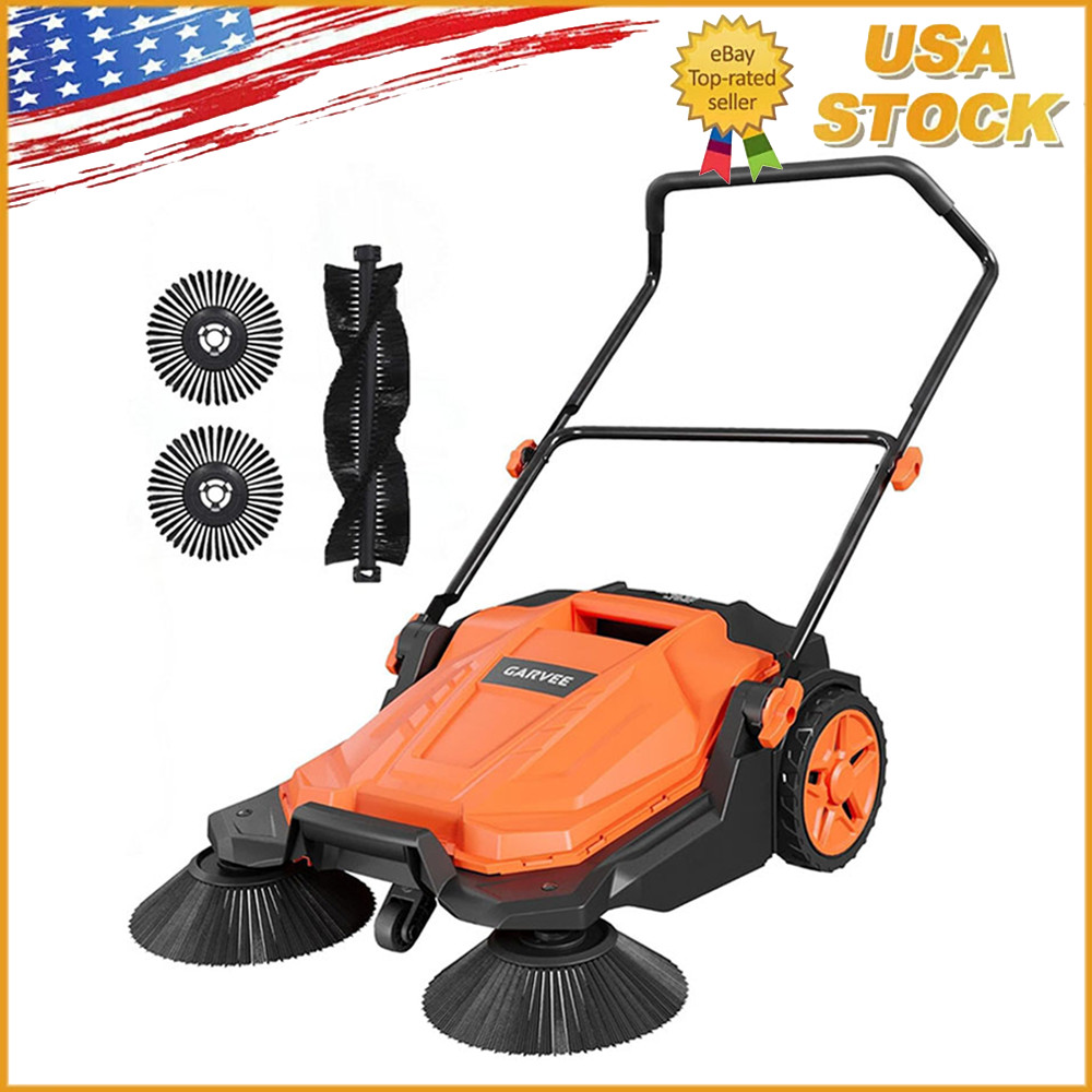 New Walk-behind Hand Push Floor Sweeper 25.6” Width 5 Gallon Waste Container