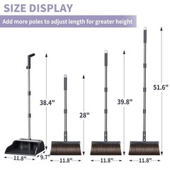 Broom and Dustpan Set, 51.6″ Long Handle with Combo Set Gray