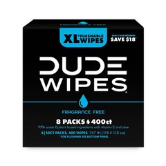 DUDE WIPES XL Flushable Wipes Fragrance Free 8 ct 400 wipes Free Shiping