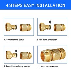 Hourleey Garden Hose Quick Connect, 6 Set Solid Brass Style 2 – 6 Set, Gold