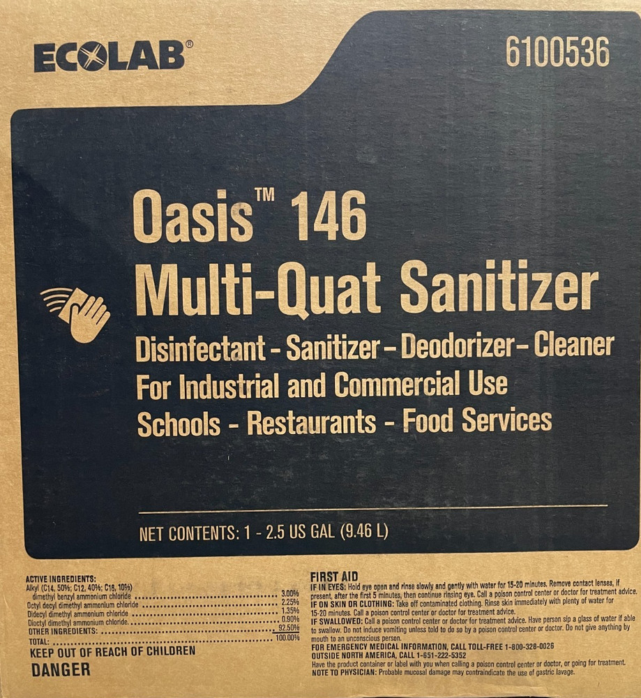 Ecolab 6100536 Oasis 146 Multi-Quat Sanitizer Disinfectant Sanitizer 2.5 Gallons