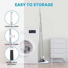 Stand Up Dustpan and Broom Set 50” Long Handle Medium Dustpan, White