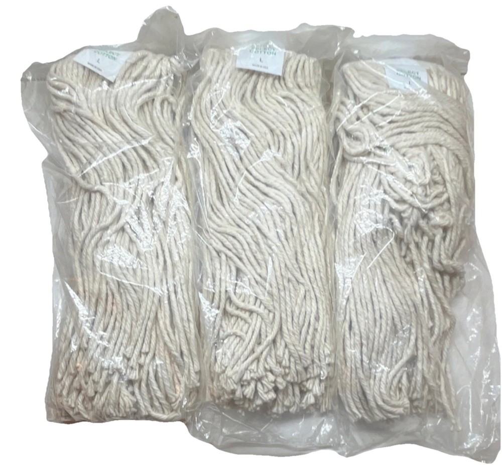 Select Cotton L Wet Mop Heads Cut End Round Cotton Pack of 3