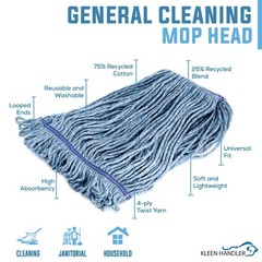 KLEEN HANDLER HEAVY DUTY Commercial Mop Head Replacement, Wet Industrial Blue…