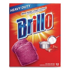 Brillo Steel Wool Soap Pads, 3 x 3, Gray/Pink, 12 Pads/Box, 12 Boxes/Carton