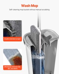 VEVOR Mop and Bucket with Wringer Set 3 Mop Pads Flat Squeeze Bucket Set