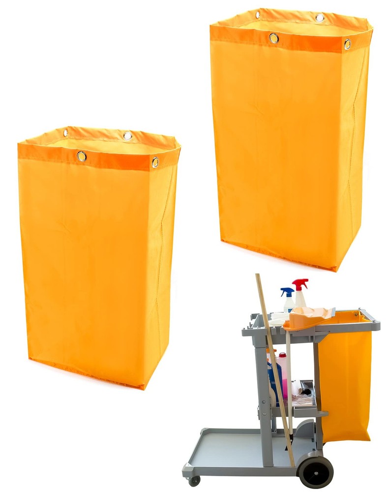QWORK Janitorial Cart Bag, 24 Gallon Waterproof Large Capacity 2 pcs, Yellow