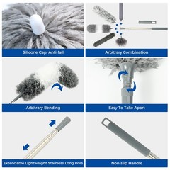 9Pcs Dusters for Cleaning Kit, Extendable Microfiber 9 PCS Duster Kits, White