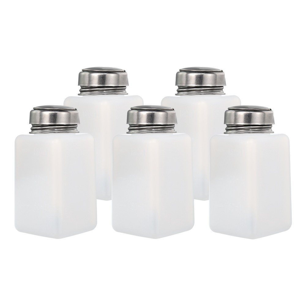 5pcs 6 Oz/180ml Alcohol Push Down Pump Dispenser Bottle Press White