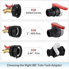 IBC Tote Hose Adapter 275-330 Gallon Water Red handle brass valve