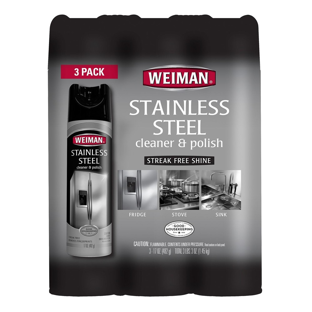 New ! 3 X 17 oz Weiman Stainless Steel Cleaner & Polish Streak Free Shine