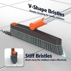 AIR U+ Grout Brush with Long Handle 180° Swivel Scrub 1 PACK, Orange