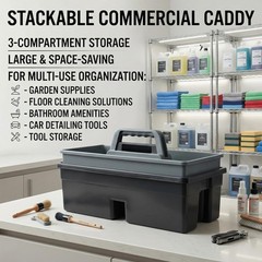 3-Compartment Plastic Cleaning Caddy Basket – Stackable 3 Compartments Black